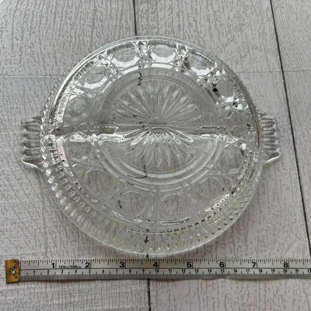 Clear Pressed Glass Round Relish Dish Scalloped Edge